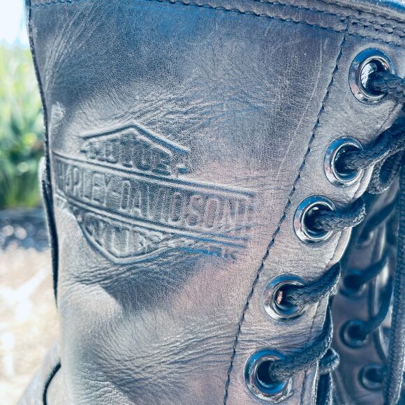 ~ Harley-Davidson 9.5 Men Motorcycle Boots Steel Toe Black Leather Zip Lace W11 - Picture 2 of 16